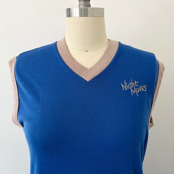 Vintage 80s Blue Night Moves Sleeveless Ringer Midi Nightgown / Dress / S M - Picture 7 of 8